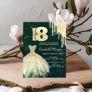 Chic Gold Glitzer Tropfen Dress Green 18. Geburtst Einladung