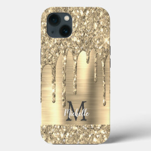 Chic Gold Glitzer Tropfen Monogram Pink Metal iPhone Hülle