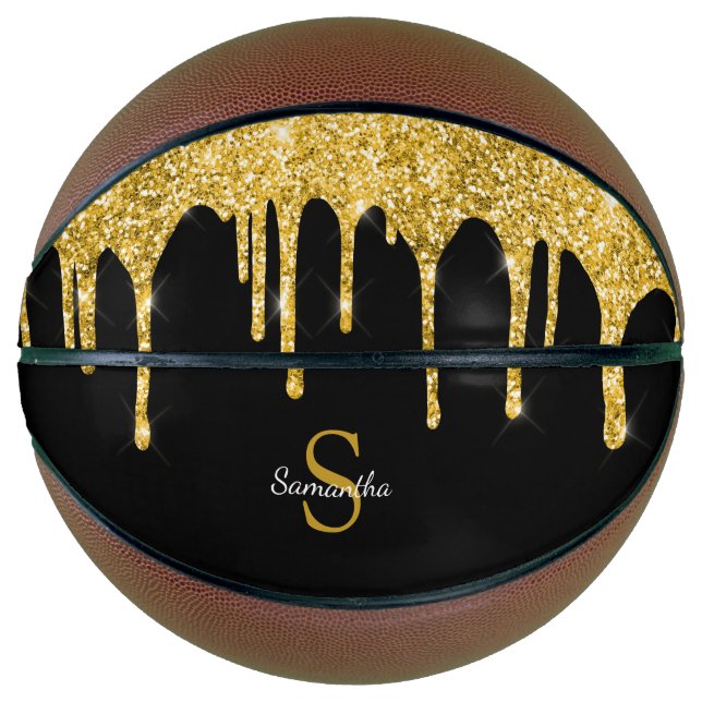 Chic Gold Glitzer Tropfen Sparkor Black Monogram Basketball (Vorderseite)