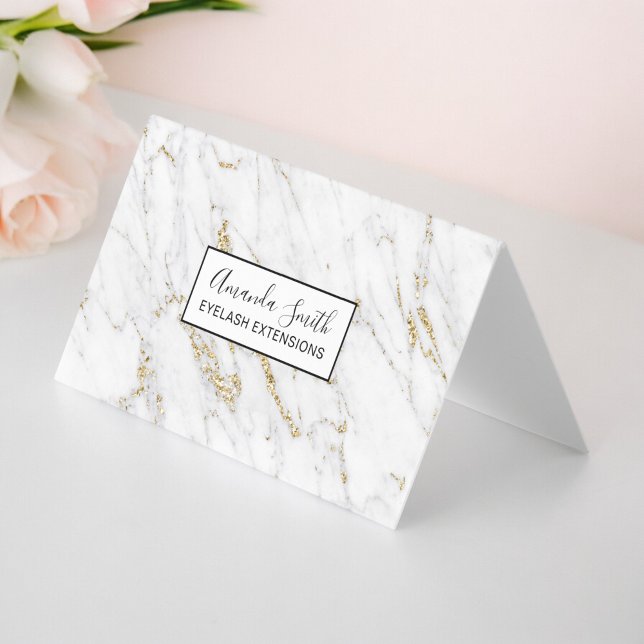 Chic gold Glitzer weißer Marmor elegantes Muster Visitenkarten (Chic gold glitter white marble elegant pattern business card)