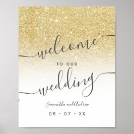 Chic Gold Glitzer White Script willkommen Hochzeit Poster