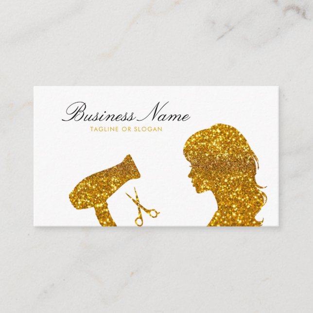 Chic Gold Glitzer Woman Friseur Terminkarte (Vorderseite)