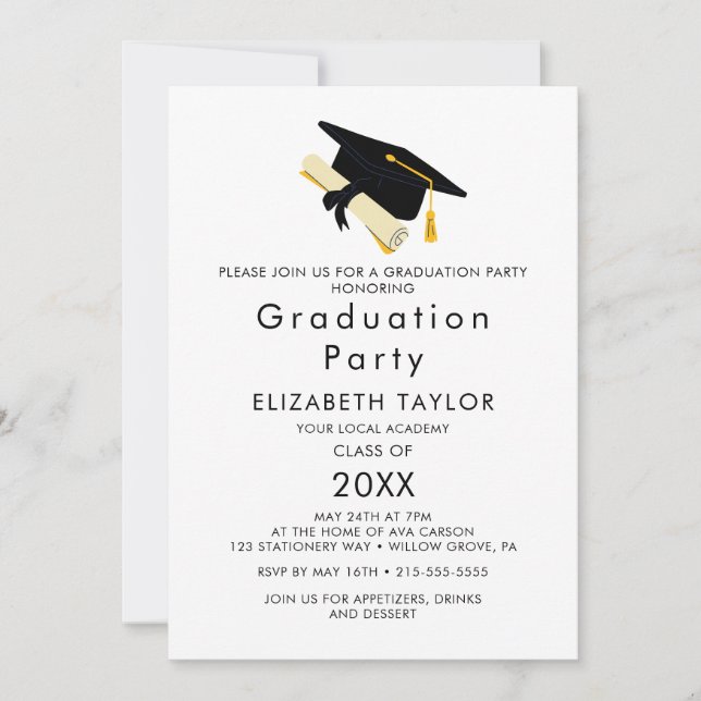 Chic Gold Grad Cap Foto Double Graduation Party I Einladung (Vorderseite)