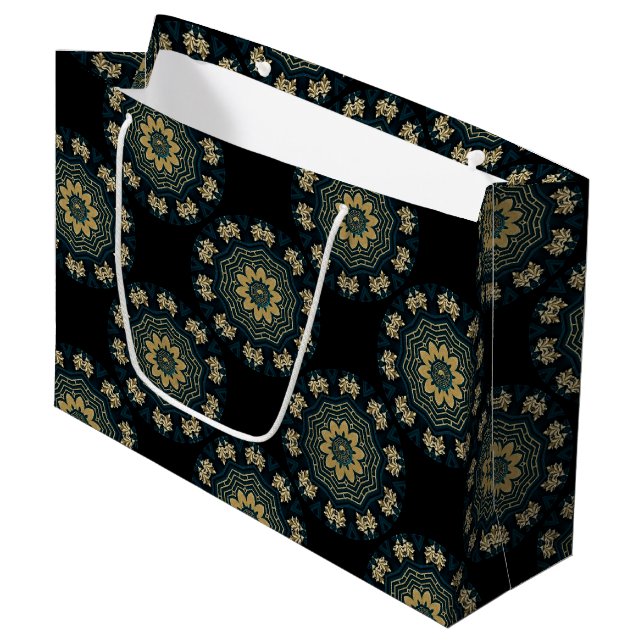 Chic Gold & Green Asian Style Muster Große Geschenktüte (Vorderseite Schrägansicht)