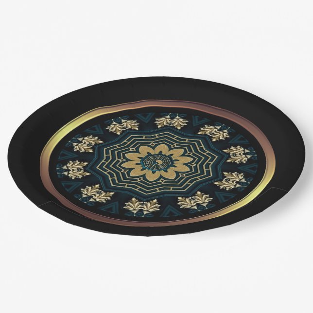 Chic Gold & Green Asian Style Pappteller (Schrägansicht)