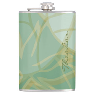 Chic Gold Green White Abstrakt Flachmann