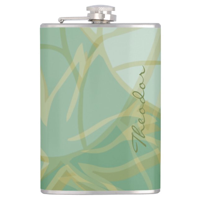 Chic Gold Green White Abstrakt Flachmann (Vorderseite)