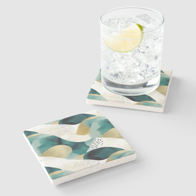 Chic Gold Green White Abstrakt Steinuntersetzer (Seitenansicht)