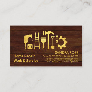 Chic Gold Handyman Tools on Wood Visitenkarte