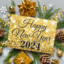 Chic Gold Happy New Year 2024 Company Feiertagskarte