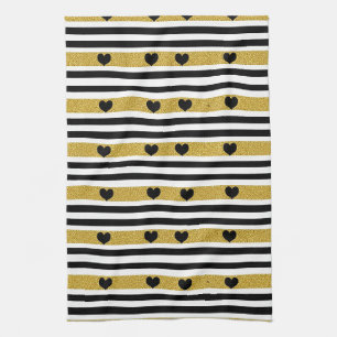 Chic Gold Heart Monochrome Muster Geschirrtuch