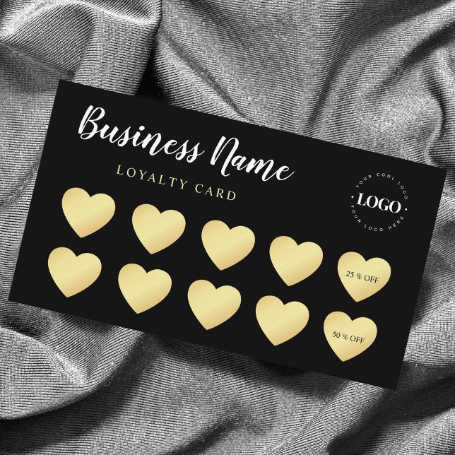 Chic Gold Heart Simple Black Custom Business Logo Treuekarte (Von Creator hochgeladen)