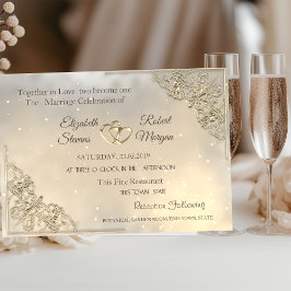 Chic Gold Hearts Wedding & Registry Einladung