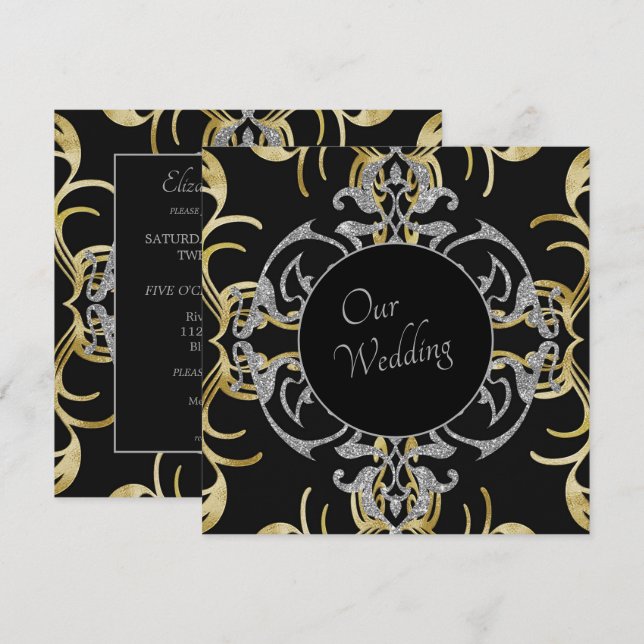 Chic Gold Hochzeit Einladung (Vorne/Hinten)