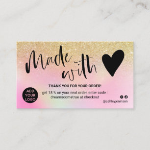 Chic gold holografische Dankeschön mit Liebe gemac Visitenkarte