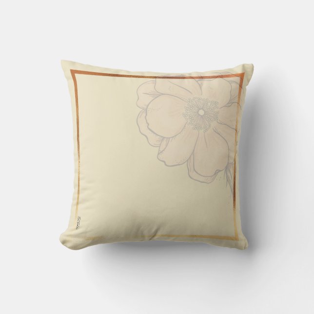 Chic Gold Ivory Abstrakte Blumenrahmen Kissen (Vorderseite)