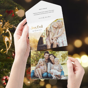 Chic Gold Joyful Script mit gebogener Fotovorlage  All In One Einladung