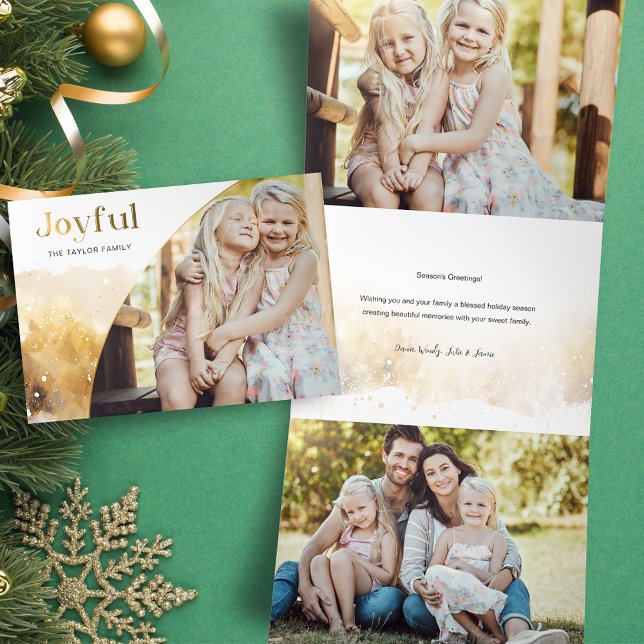 Chic Gold Joyful Script mit kurvem Foto Dreifach Gefaltete Urlaubskarte (Von Creator hochgeladen)