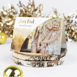 Chic Gold Joyful Script mit kurvem Foto Feiertagskarte