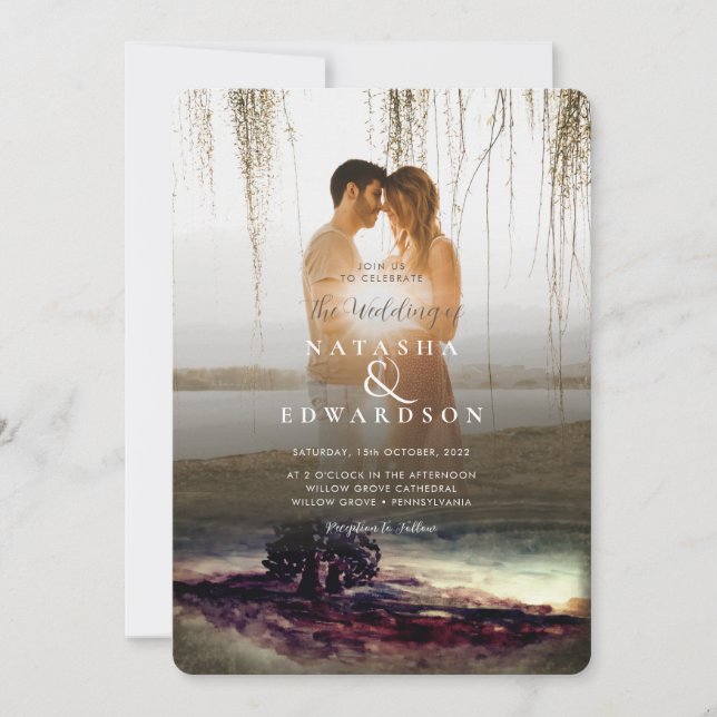 Chic Gold Landscape Overlay 2 Fotos Hochzeit Einladung (Vorderseite)