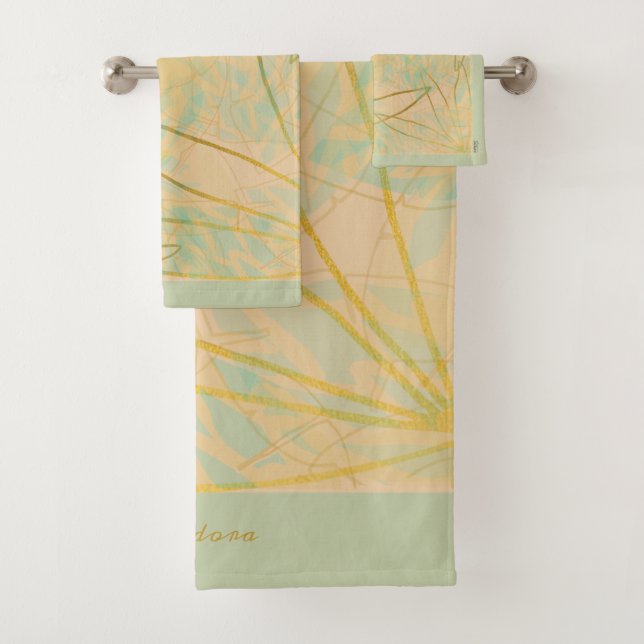 Chic Gold Leaf Aqua Pink Badhandtuch Set (Insitu)