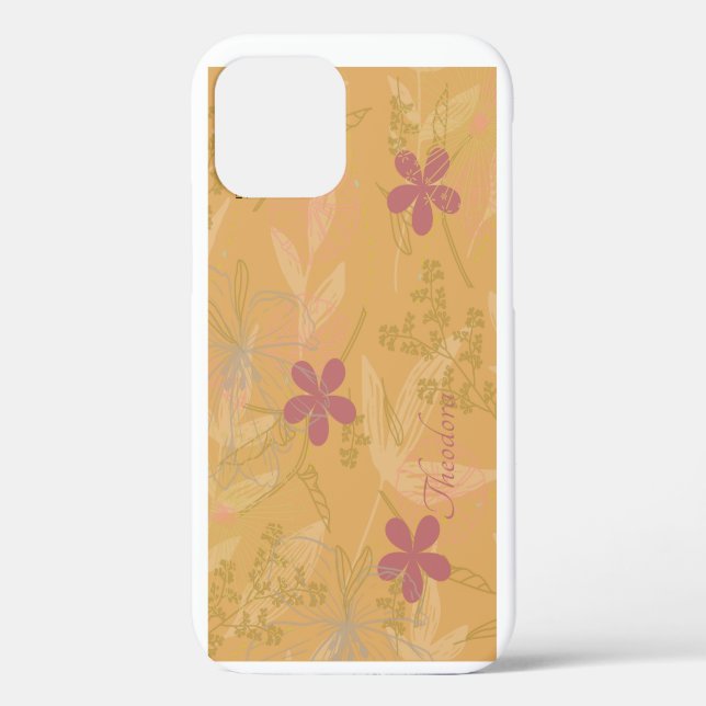 Chic Gold Leaf Blume Peach Violet Muster Case-Mate iPhone Hülle (Rückseite)