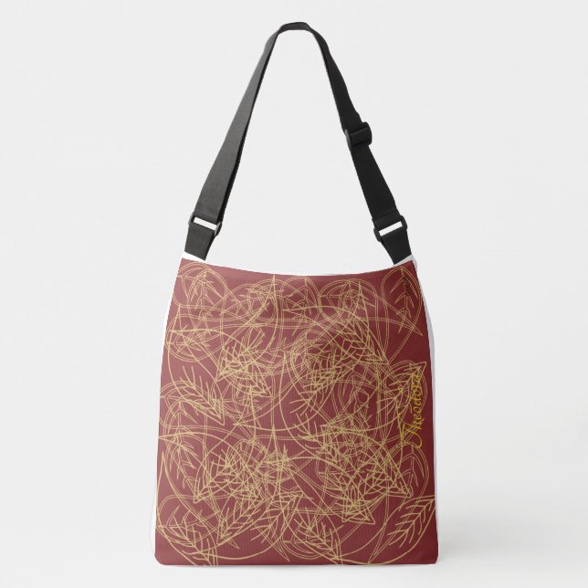 Chic Gold Leaf Burgund Classic Muster Tragetaschen Mit Langen Trägern (Vorderseite)