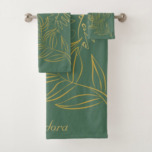 Chic Gold Leaf Grüner Hintergrund Badhandtuch Set (Insitu)