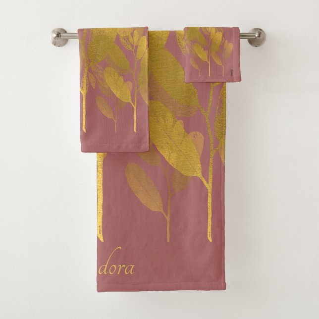 Chic Gold Leaf Lila klassischer Hintergrund Badhandtuch Set (Insitu)