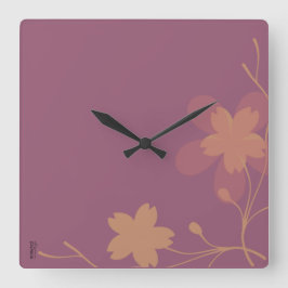 Chic Gold Lila Abstrakte Blumen-Platz-Wall-Uhr Quadratische Wanduhr