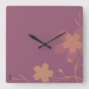 Chic Gold Lila Abstrakte Blumen-Platz-Wall-Uhr Quadratische Wanduhr