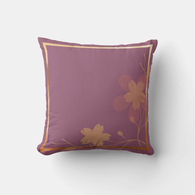 Chic Gold Lila Abstrakte Blumenrahmen Kissen (Vorderseite)