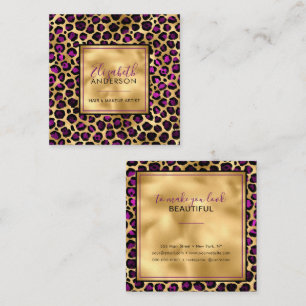 Chic Gold Lila Leopard Print Fashion Modern Quadratische Visitenkarte
