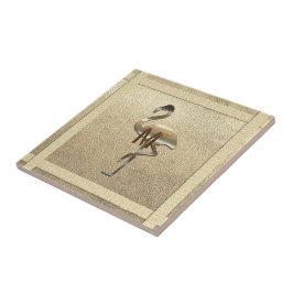 Chic Gold Look Glossy Flamingo Monogram Untersetze Fliese
