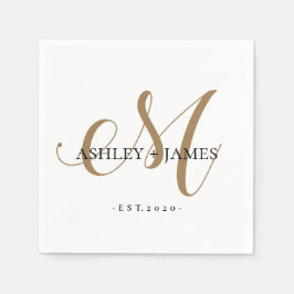Chic Gold M Monogram Script Name Wedding Date Serviette