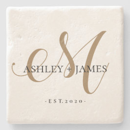Chic Gold M Monogram Script Name Wedding Date Steinuntersetzer