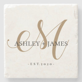 Chic Gold M Monogram Script Name Wedding Date Steinuntersetzer