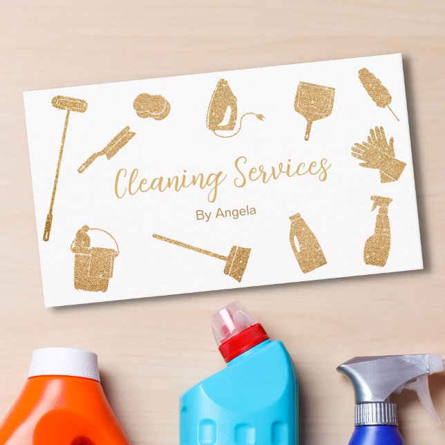 Chic Gold Maid Reinigungs-Services Sparkling Glitz Visitenkarte (Von Creator hochgeladen)