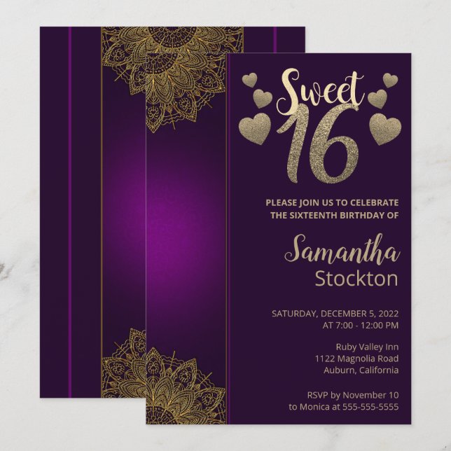 Chic Gold Mandala Sweet 16 Einladung (Vorne/Hinten)