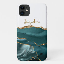 Chic Gold Marble Geode Aquamarin Blue Modern Name Case-Mate iPhone Hülle