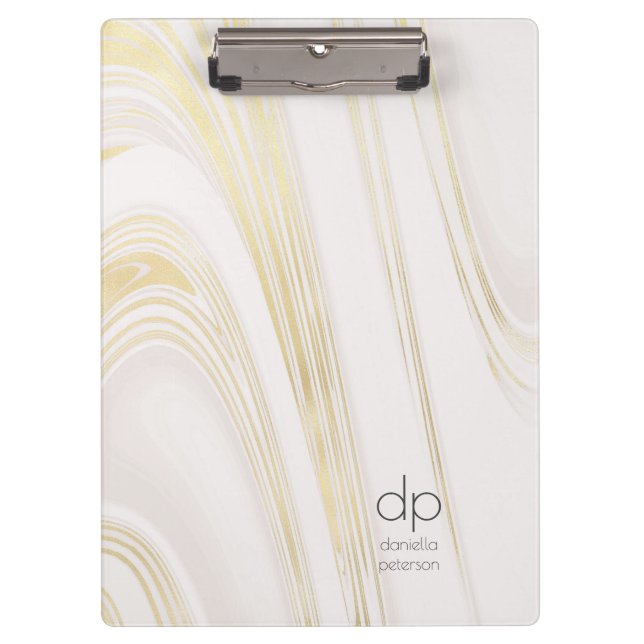 Chic Gold Marmor Moderne Namen und Initialen Klemmbrett (Vorderseite)