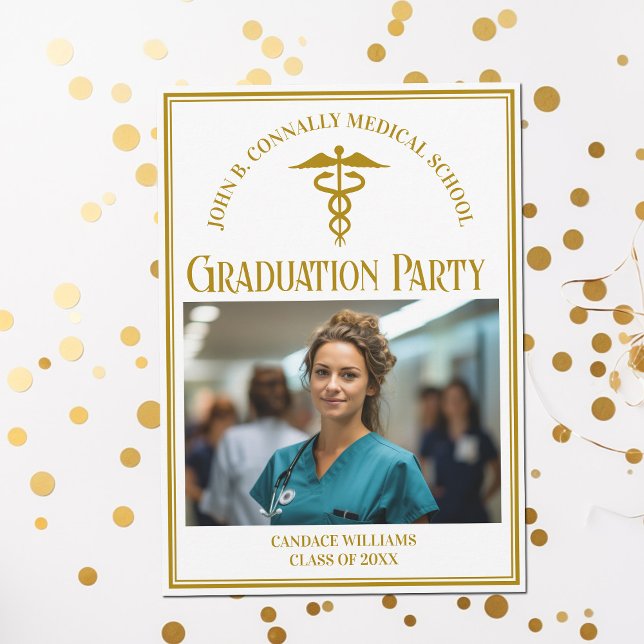 Chic Gold Medical School Abschluss Foto Party Einladung (Von Creator hochgeladen)