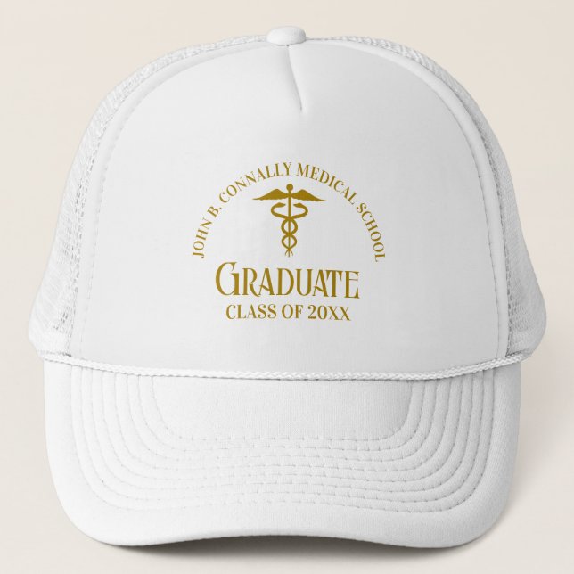 Chic Gold Medical School Graduate Custom Truckerkappe (Vorderseite)