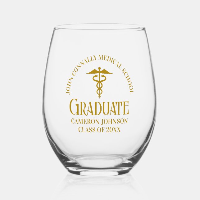 Chic Gold Medical School Graduate Personalisiert Weinglas Ohne Stiel (Vorderseite)