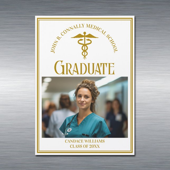 Chic Gold Médicale School Graduation Magnet photo (Créateur téléchargé)