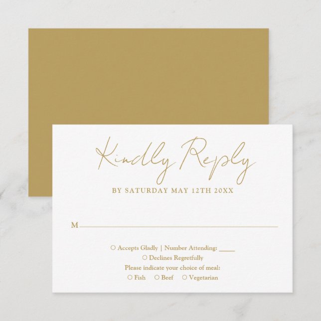 Chic Gold Minimalistisch Elegante Script Wedding RSVP Karte (Vorne/Hinten)