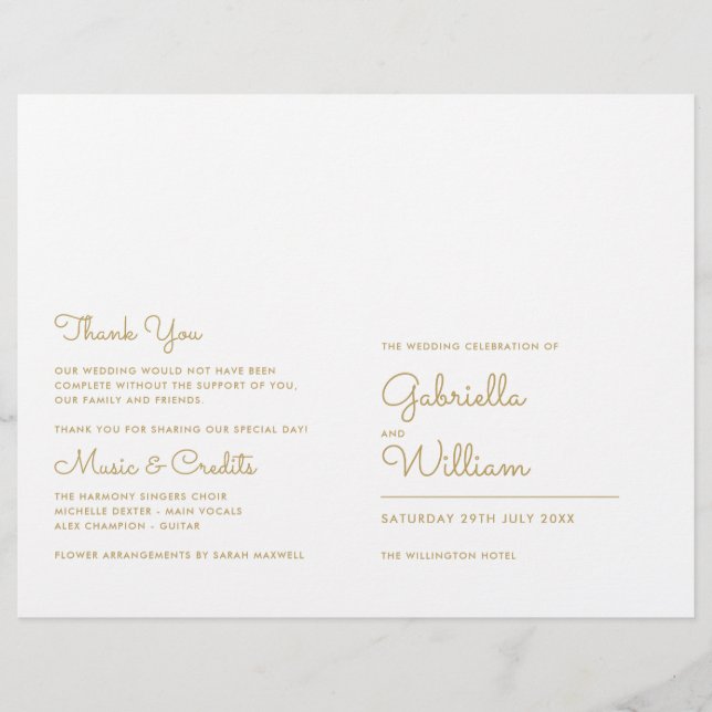 Chic Gold Minimalistisch Script Wedding Program (Vorderseite)