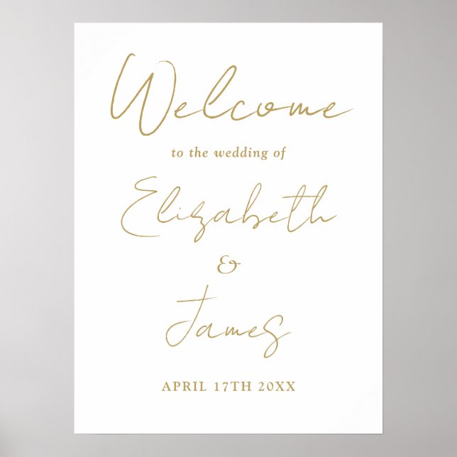 Chic Gold Minimalistisch Script Wedding Willkommen Poster (Vorne)