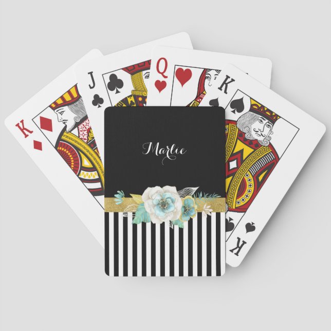 Chic Gold Mint Blume mit schwarzen Streifen und Na Spielkarten (Rückseite)