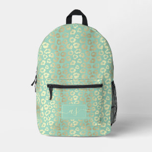 Chic Gold & Mintgrün Leopardendruck mit Monogramm Bedruckter Rucksack